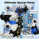 Soccer Balloon Garland Arch Kit, 145PCS Black White Blue Silver Soccer Birthday Decorations with Football Exploding Star Balloon, Soccer Theme Party Decor for Boys, Game Day Watch Party Decorations, 145 Count
