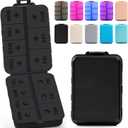 New Foldable & Double Protection Portable Weekly Pill Organizer 2 Times A Day with Etched Labels, AM PM 7 Day Week Medicine Box, Daily Travel Pill Case Dispenser for Vitamin, Supplement - All Black