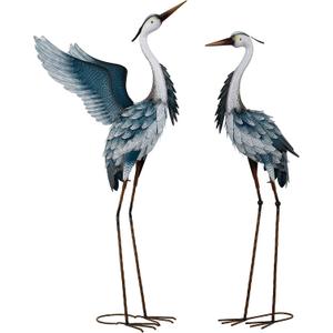 TERESA'S COLLECTIONS Garden Decor Blue Heron Metal Yard Art,38-42" Large Metal Cranes Sculptures & Statues Heron Decoy for Outdoor Indoor Decorations,Outside Patio,Pool, Lawn,Set of 2,Gift for Mom