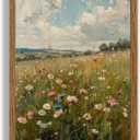 AVECCO Vintage Peaceful Wildflower Canvas Wall Art, Nature Floral Artwork Landscape Wall Decor, Colorfu Botanical Art Prints for Bedroom Living Room Office Home Decoration 8x10 Inches Wood Framed