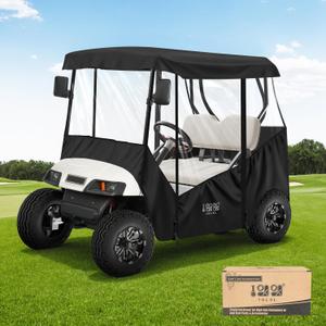 10L0L Universal Golf Cart Enclosure Compatible with EZGO and Club Car Models, 2-Passenger Golf Cart Waterproof 420D Material Windproof Transparent on 2 Sides (Black)