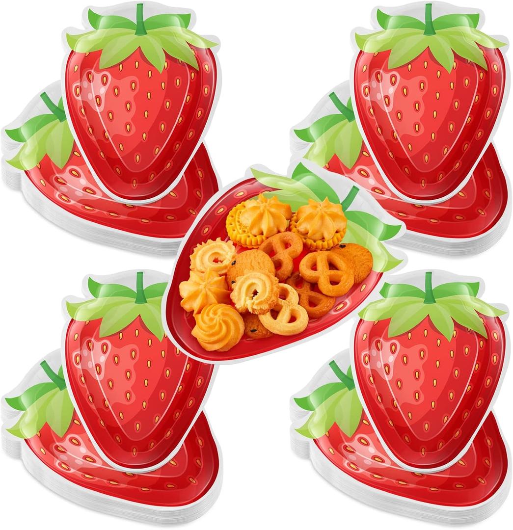 meekoo 48 Pcs Strawberry Party Paper Plates Strawberry Theme Party Decorations for Dinner Dessert Picnic Birthday Wedding
