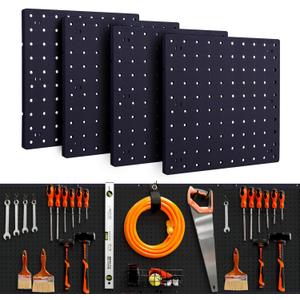 4Pcs Peg Board, Black Pegboard Wall Organizer Panels Wall Mount, ABS Pegboard for Craft Room Garage Kitchen Workshop, ABS Peg Boards Easy Installation