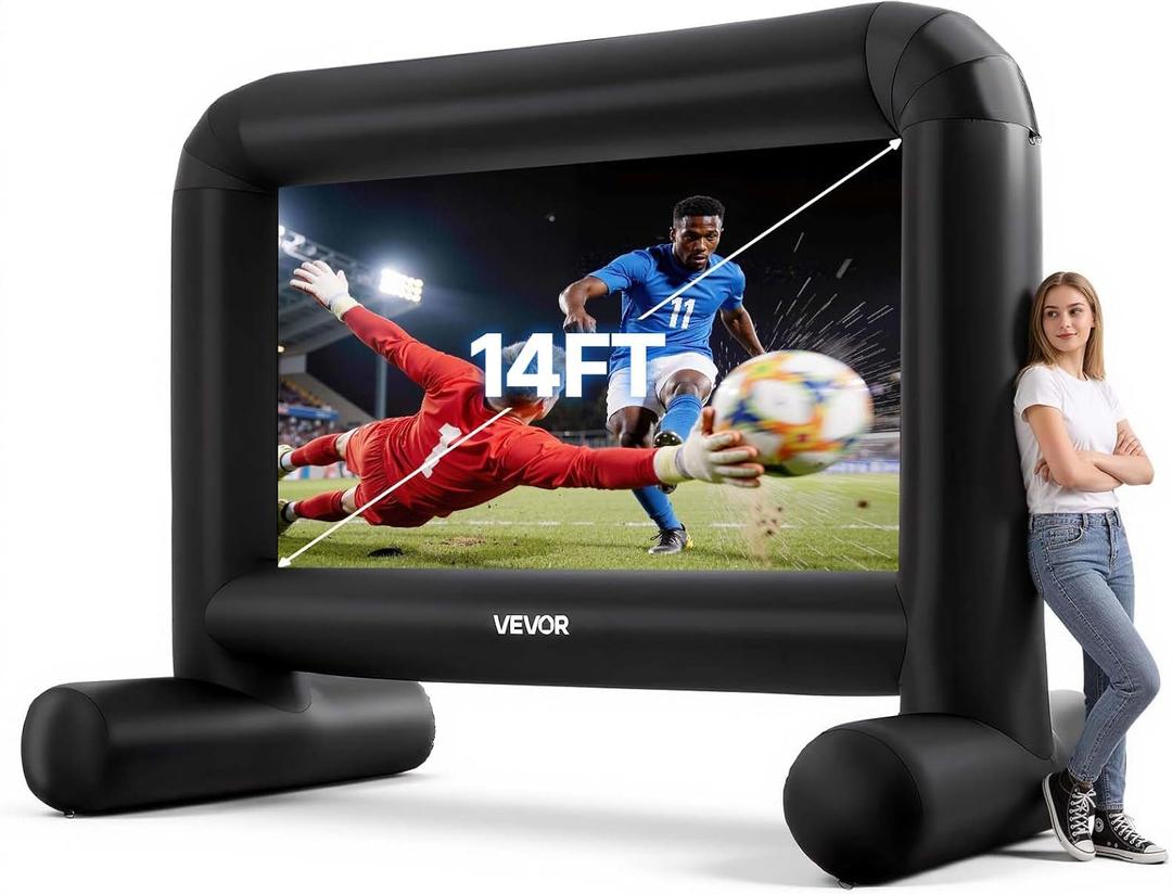 VEVOR Inflatable Movie Screen, 14 ft Outdoor Inflatable Projection Screen with Portable Storage Bag, Front/Rear Projection, Easy Set Up, Blow Up Screen for Outdoor Backyard Movie Night, Theme Parties