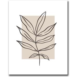 HSCFWYLN Canvas Painting Poster and Print Pictures Neutral Beige Botanical Line Leaf Prints Living Room and Bedroom Home Decoration 16x24inch Wood Frame