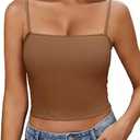 Ekouaer Womens Ribbed Spaghetti Strap Tank Top Crop Camisole Tops Going Out Basic Summer Cami 2026 (Large, Brown)
