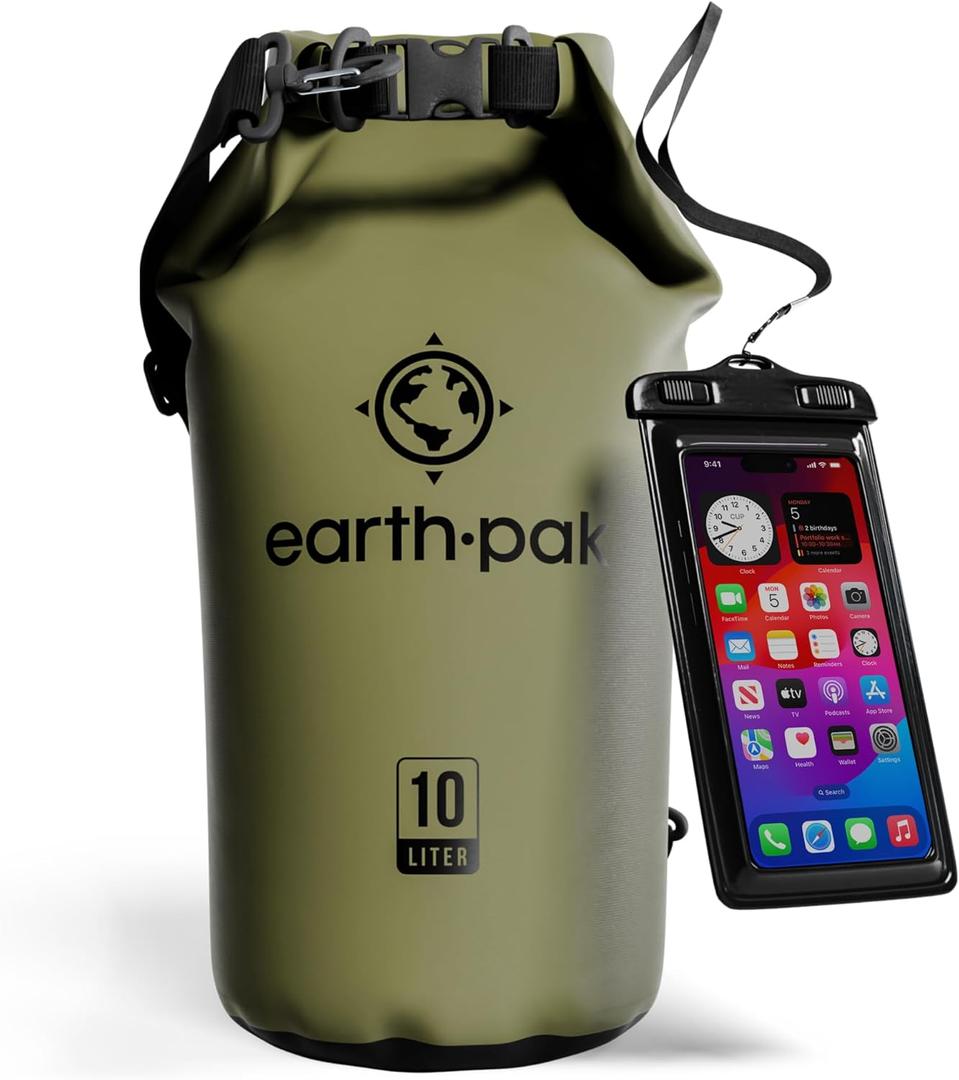 Earth Pak Waterproof Dry Bag - Roll Top Waterproof Backpack Sack Keeps Gear Dry for Kayak with Waterproof Phone Case (10L)
