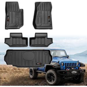 for 2007-2018 Jeep Wrangler JK 2 Door Floor Mats & Cargo Liner All Weather TPE Rubber Mats Accessories Black (for 2007-2018 Jeep Wrangler JK 2 Door)