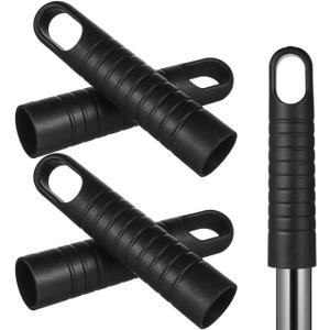 STOBAZA 25mm Mop Handle End Cap 6Pcs Replacement Broom Handle Cap with Hanging Hole, 1mm Thick Black Plastic Sleeve for 25 mm Poles, Clip-On Broom Stick Cover, No-Tool Install