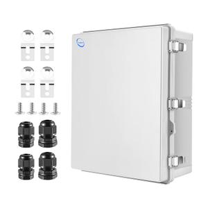 RTHIEAI Waterproof Outdoor IP67 Junction Box(20.1"x16.1"x7.9") with Mounting Plate, Hinged Grey Cover and Wall Brackets - Weatherproof ABS Plastic Electrical Enclosure for DIY Projects(510x410x200mm)