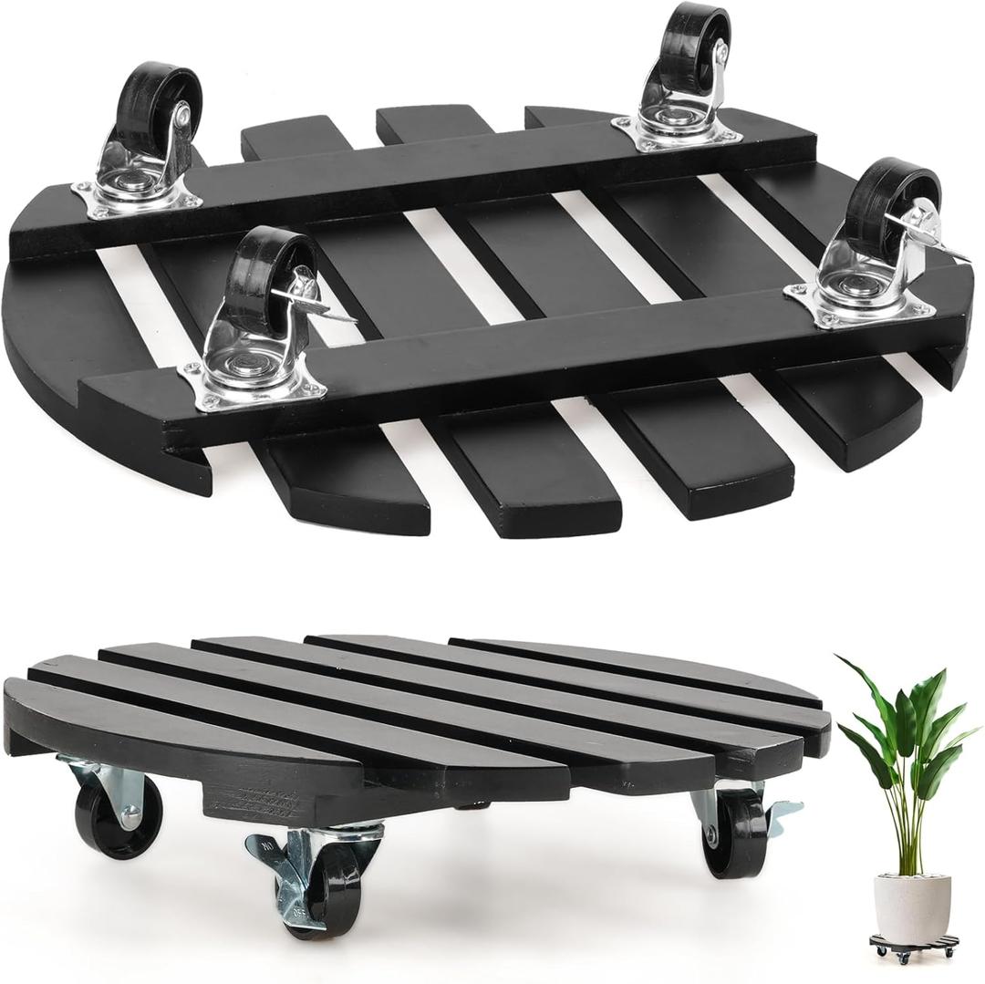 2 Pack Plant Stand with Wheels, Plant Caddies with 360 Lockable Smooth Sliding Wheels Durable Sturdy, Outdoor/Indoor Heavy Duty Rolling Plant Stand for Plant Pot,Flower Pot (Black 14")