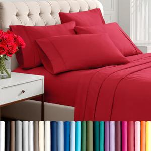 Bare Home Hotel Luxury Twin XL Sheet Set, Extra Soft - 4 Piece Set - Deep Pockets - Easy Fit - Cooling & Breathable - Wrinkle, Fade, Stain Resistant - Includes 2 Pillowcases (Twin XL, Red)