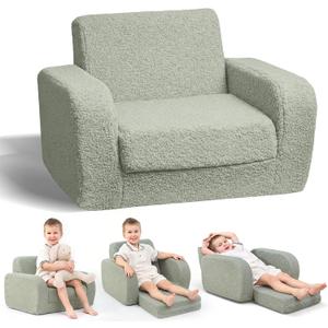 KidBloom 3-in-1 Kids Couch, Toddler Chairs Comfy 13 Years Old, Kids Couch Bed Fold Out, Supportive Baby Sofa, Gifts for 12 Year Old Girls Boys (Green)