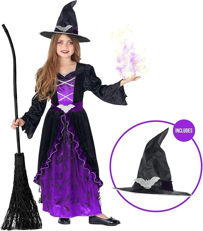 Morph Witch Costume Kids, Witch Costume For Girls, Halloween Costumes For Girls And Toddler (4-6 Years, Purple)