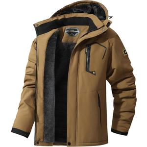 ASPO Men's Waterproof Ski Jacket Winter Warm Snow Coat Fleece lined Snowboard Hooded Mountain Windbreaker Raincoat Hiking Coffee XL