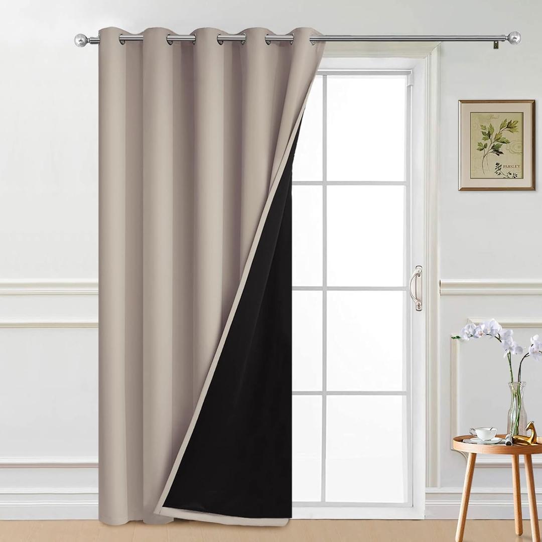 Yakamok 100% Blackout Lined Panels, Thermal Insulated Blackout Curtains for Bedroom, Heat Blocking Drapes for Living Room(70Wx84L, Natural, 1 Panel)