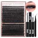 Geeneiya Volume Lash Clusters Kit DIY Lash Extension Kit D Eyelash Extensions with Lash Bond and Seal Tweezers,10-14mm Eye Corner Eyelashes and 16-18MM Cluster Lashes 300Pcs