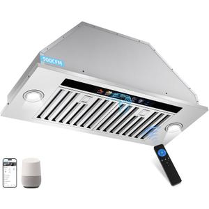Range Hood Insert 30 inch, 900 CFM Smart App/Voice/Gesture/Touch Control, Stainless Steel Kitchen Hood with 4 Speed Fan, Ductless Range Hood Convertible, Adjustable LED Lights