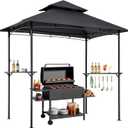 VEVOR Grill Gazebo, 8 x 5 ft Outdoor BBQ Gazebo with Double-Tiered Roof, Powder-Coated Steel Patio Grill Shelter with 2 Side Shelves & 8 Hooks, Grilling Canopy for Patio Backyard Garden Picnic