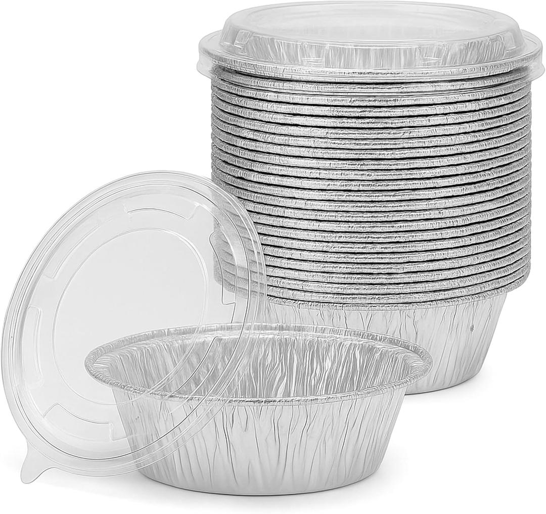 [20 Pack] 5" Disposable Foil Baking Pans with Lids  Round Aluminum Food Containers for Oven Use, Takeout, Storage, and Meal Prep
