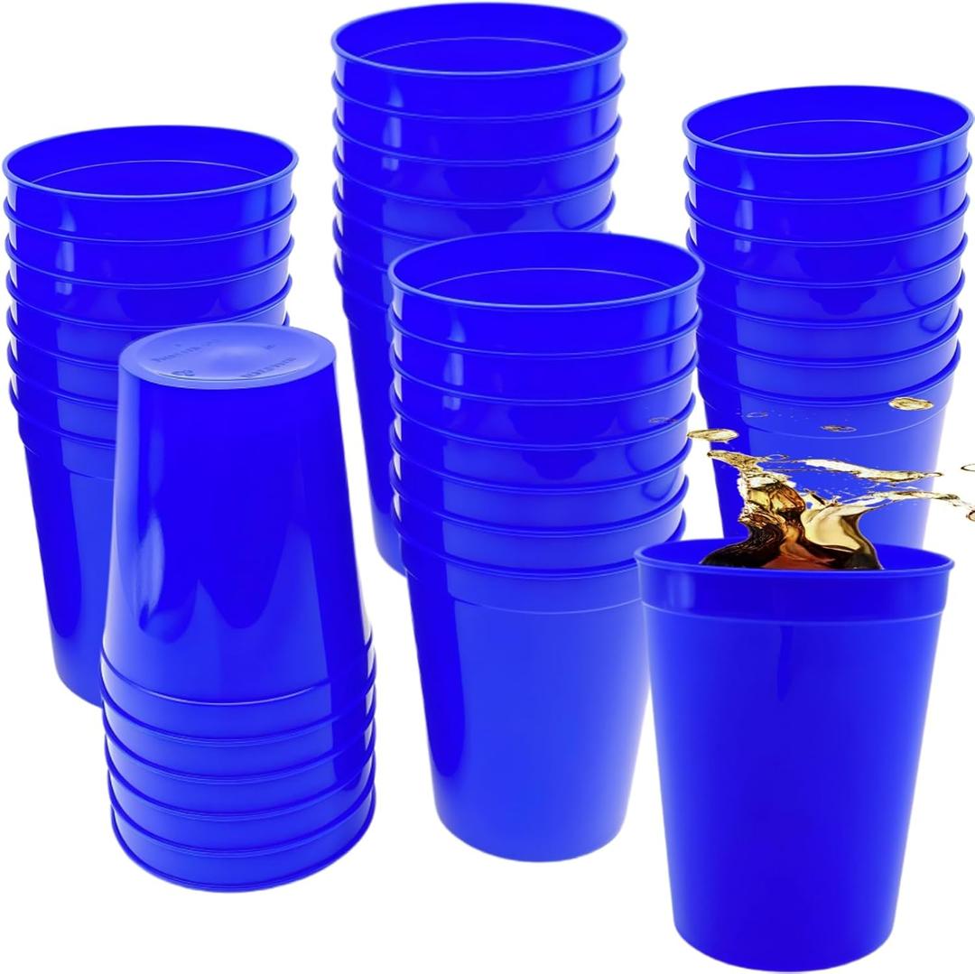 Stadium Cups, 16 oz, Reusable Plastic Tumblers, 30 Pack (Blue)