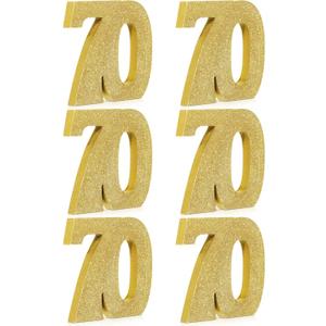 Shellwei 6 Pcs 70th Birthday Decorations for Men and Women, 70th Anniversary Decorations, Gold Glitter Number 70 Table Topper Centerpieces Decorations for Birthday Party