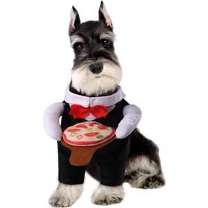NACOCO Dog Halloween Waiter Costume - Pet Pizza Outfit Cute Funny Cosplay Clothes Apparel with Pizza Party Holiday for Small Medium and Large Dogs Cats(Black, M) 