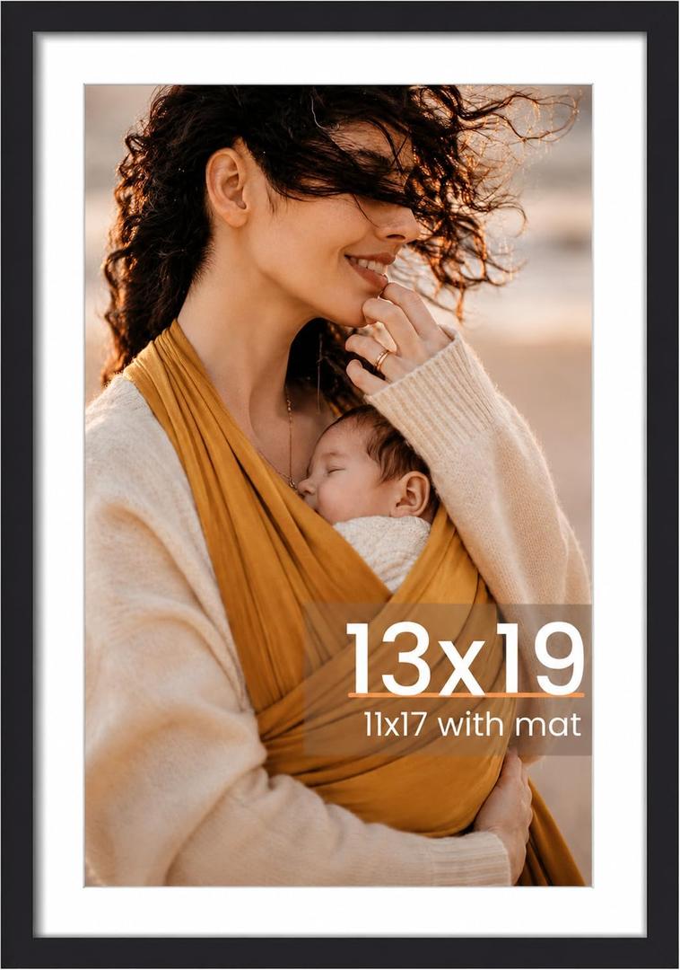 13x19 Picture Frame, Photo Frame with HD Plexiglass, Display Pictures 11x17 with Mat or 13x19 Without Mat for Wall Display, Wall Hanging Photo Frame,1 Pack, Black