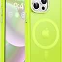 Newfuture Upgraded Magnetic for iPhone 15 Pro Max Case [Compatible with Magsafe] [Mil-Grade Protection], Pocket-Friendly, Translucent Phone Case Cover for iPhone 15 Pro Max 6.7", Fluorescent Green