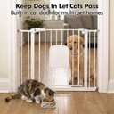 Metal Pet Gate with Cat Door, Adjustable Dog Gate for Doorways & Stairs, Pressure Mounted, Auto-Close, No Tools Needed, 29-45 Inches, White, 29X45 Inches