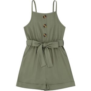 Huanye Girls Sleeveless Halter Romper Jumpsuit with Side Pockets, 9-10Y