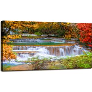 DZL Art S75375 Large Wall Art Canvas Prints Waterfall In Deep Rain Forest Jungle Painting Framed wall art for living Room Bedroom and Office Home Decor Artwork, 60"L x 30"W