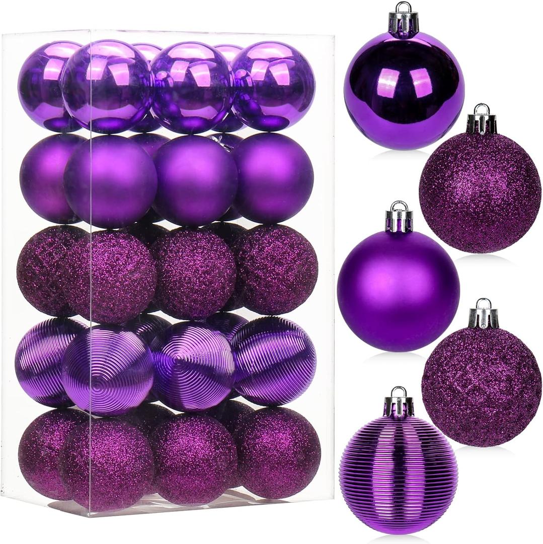 30PCS 2" Christmas Ball Ornaments Shatterproof Purple Christmas Tree Decorations Xmas Tree Balls Halloween Ornaments Dcor