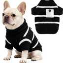 Small Dog Sweater with Cute Pocket Decoration, Striped Soft Stretchable Warm Puppy Clothes for Small Dogs Cats, French Bulldog, Chihuahua for Winter (XS, Black)
