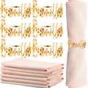 6 Set Eid Gold Napkin Rings and Cotton Napkins Bismillah Letter Metal Napkin Buckles Eid Dinner Cloth Napkins Muslim Table Decoration for Ramadan Party Islamic Holiday Wedding(Beige)