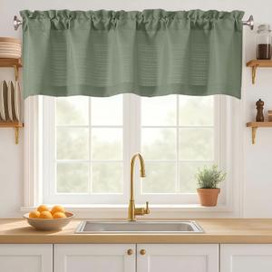 Sage Green Valance for Windows 18 Inch Length, Light Filtering Faux-Linen Burlap Textured Small Short Valance Kitchen Curtain, Soft Airy Rod Pocket Short Curtain, 1 Piece, 60Wx18L Inches