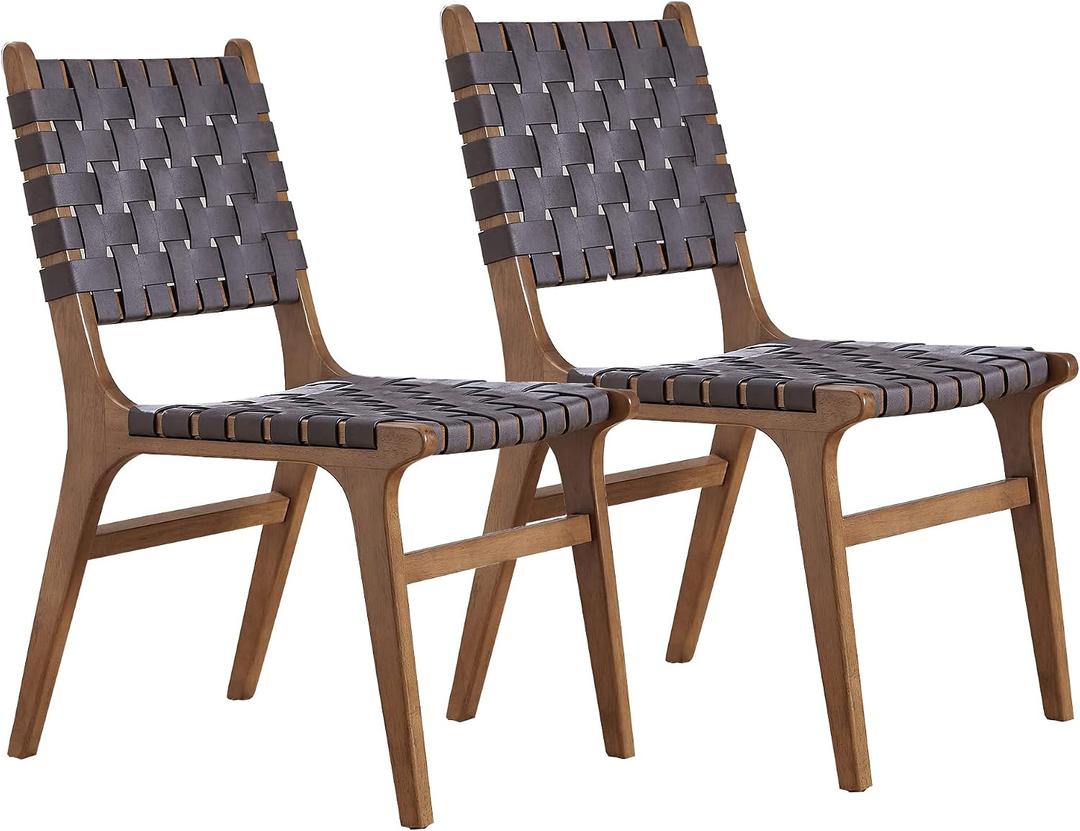 Ball & Cast Dark Grey Faux Leather Woven Strips Kitchen Dining Chair Living Room Side Chairs, 18 Inch F/A Set of 2, 18 Inch Gray F/a