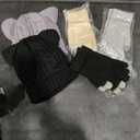 Toulite 3 Sets Winter Beanie Hat Gloves Set Cute Warm Skull Cap Touchscreen Gloves Set Cat Beanie Knitted Hat Touch Screen Knit Gloves for Women Girls Halloween Multicolor