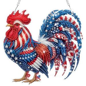 Bowetile Independence Day 5D Diamond Art Hanging Kits for Adults, 4th of July Chicken Diamond Painting Window Pendant Kits, Special Shape Gem Art Suncatchers Ornament for Home Garden Wall Decor