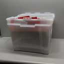 IRIS USA Ornament Storage Box with Attached Lid, Stores 75 Ornaments per Bin, 2-Pack, Stackable Durable Christmas Storage Organization Container Bin for Holiday Decorations and Accessories, Clear/Red