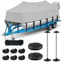 1200D Pontoon Boat Cover with Support Poles 2 Pack, 22-24 ft Boat Cover for Pontoon with Motor Cover, Fits 22 ft 23 ft 24 ft Boats up to 8.5 ft Beam, Gray
