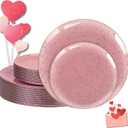Liacere 32PCS Pink Plastic Plates - Pink Plastic Ceramic Disposable Tableware Plates Modern Dinnerware Set - Wedding & Party & Mothers Day
