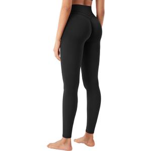 YEOREO Women's Workout Gym Leggings Julissa Hidden Scrunch Butt Sculpting Compression Mid Rise V Back Yoga Leggings 26" (Size Medium, Black)