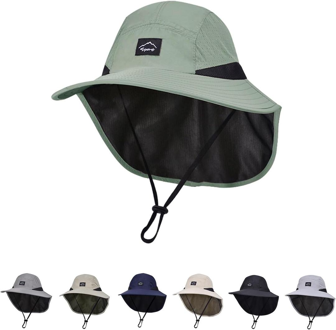 Outdoor Kids Sun Hat with Neck Flap UPF 50+ Quick Dry Beach Hats for Baby Boys Girls Age 2-12 Years Adjustable (Green)