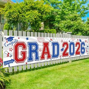 Red Blue Graduation Decorations Class of 2024 Yard Sign Banner Large Red White and Blue Congrats Grad Banner Yard Sign for Graduation Party Supplies