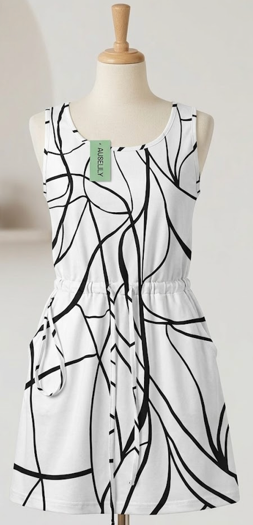 Auselily Dress Pattern Black/White, Size M