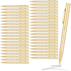 Outus 100 Pcs Wedding Favors Pens Metal Bulk Slim Ballpoint Pen 1 mm Medium Point Retractable with Black Ink Bridal Shower Recuerdos Para Boda Party Gift Guest Office Business Student Teachers(Gold)