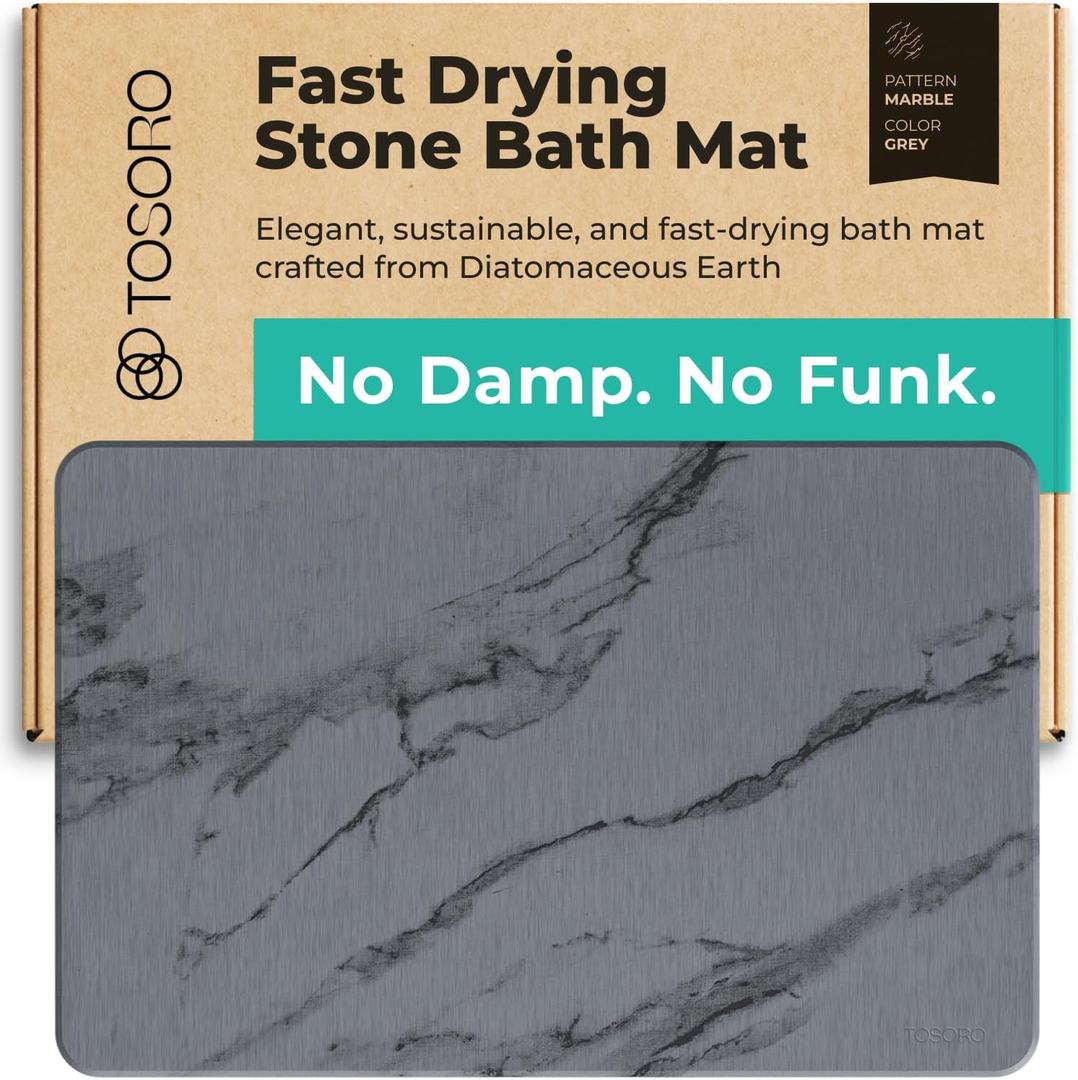TOSORO - Stone Bath Mat Diatomaceous Earth Shower Mat Non-Slip Super Absorbent Diatomite Stone Bath Mats for Bathroom Floor Quick Drying Natural Easy to Clean (23.5 x 15) - Graphite