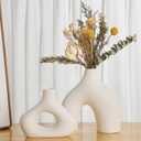 CEMABT White Ceramic Vase Set of 2 for Modern Minimalist Bohemian Decor，Round Matte Donut Vases for Pampas Grass-Perfect for Living Room, Dining Table, Office Bedroom Shelf Decor Entryway, Console