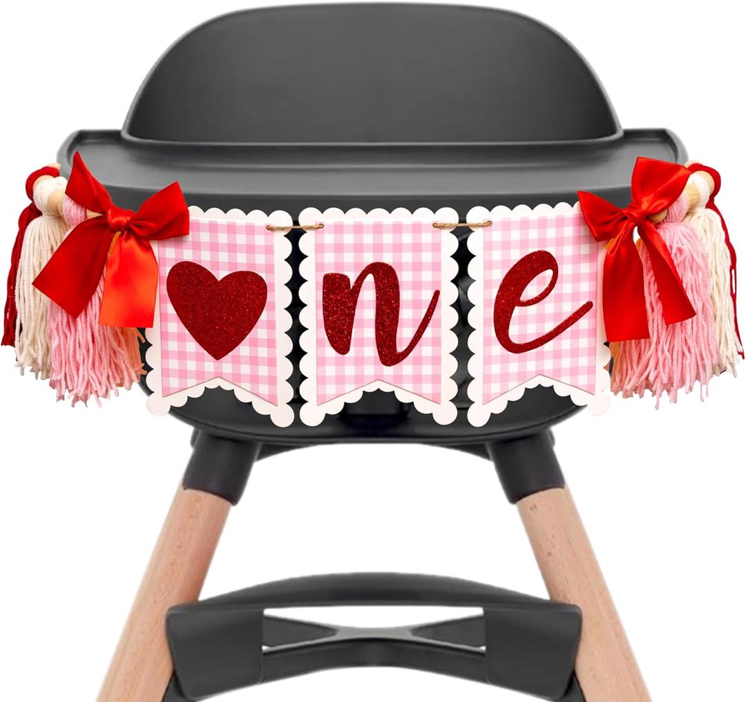 Upfirst Valentine's Day One High Chair Banner - Sweetheart One Birthday Party Decoration Supplies Banner,Valentine's Day Theme 1st Birthday Party Banner,Sweetheart Sign Anniversary Milestone Celebration Highchair Banner